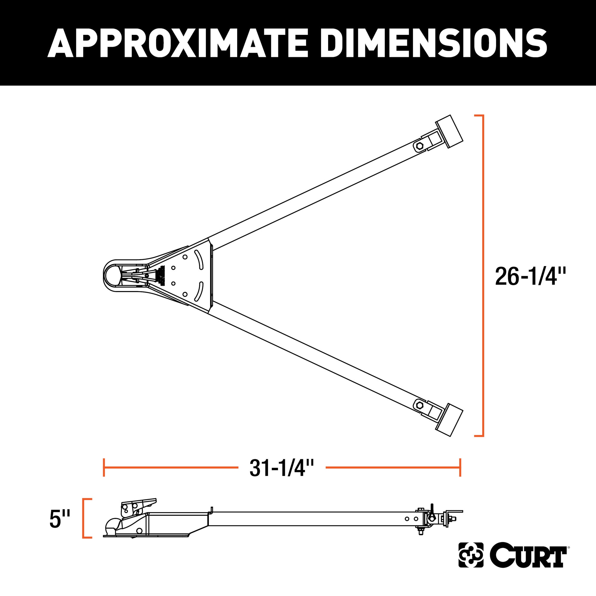 RockJock Curt universal tow bar dimensions chart.