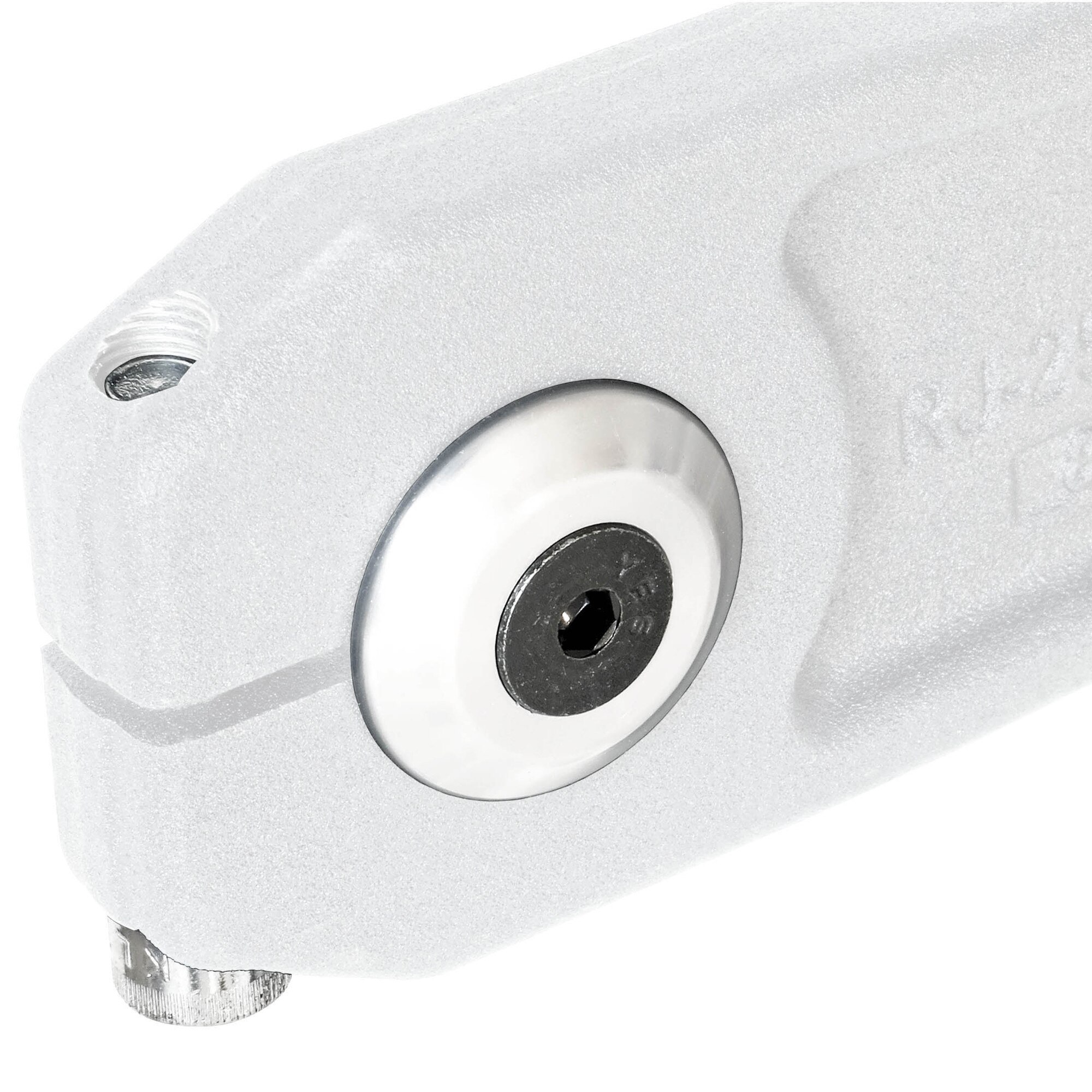 Bolted white mechanical component.