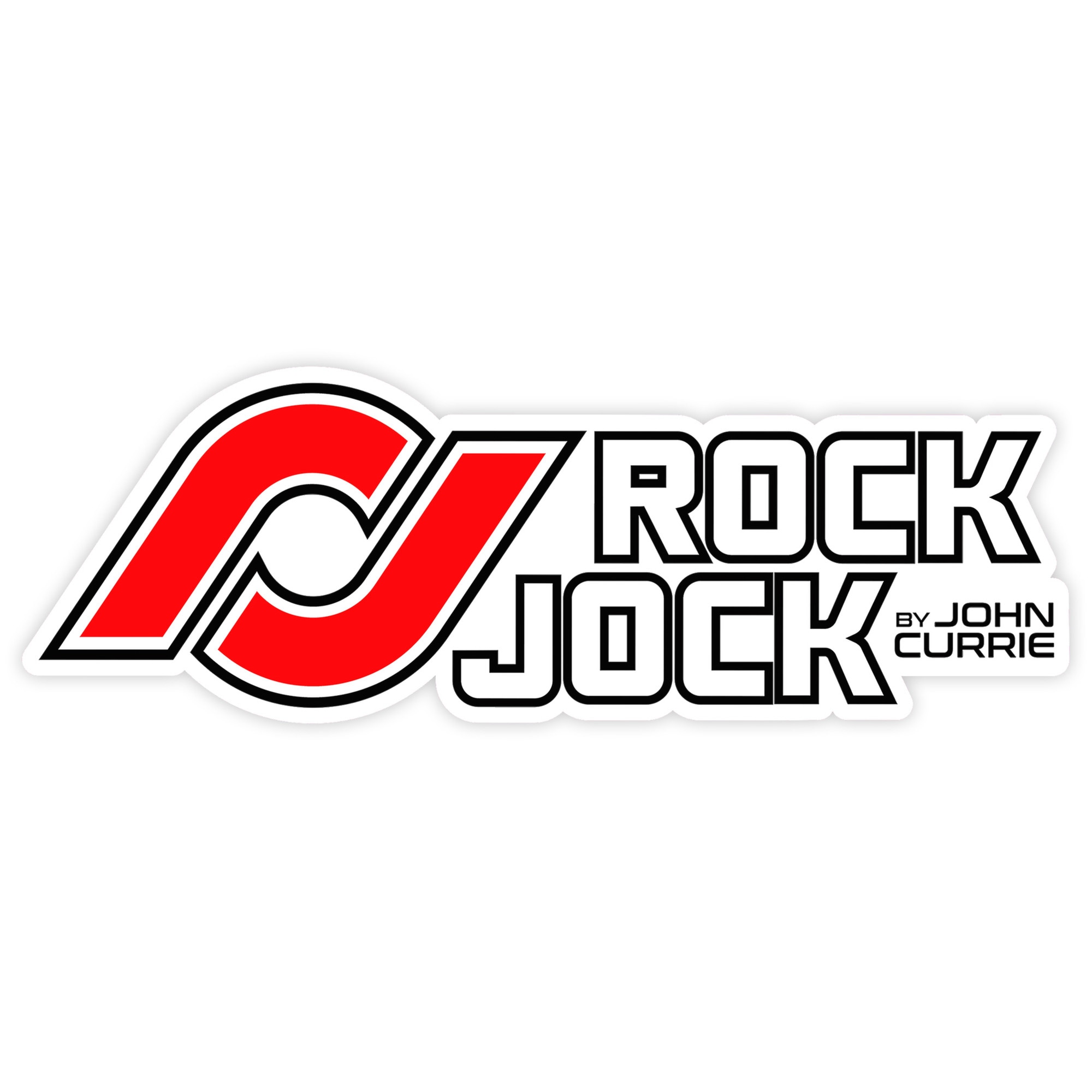 RockJock logo sticker with white background.