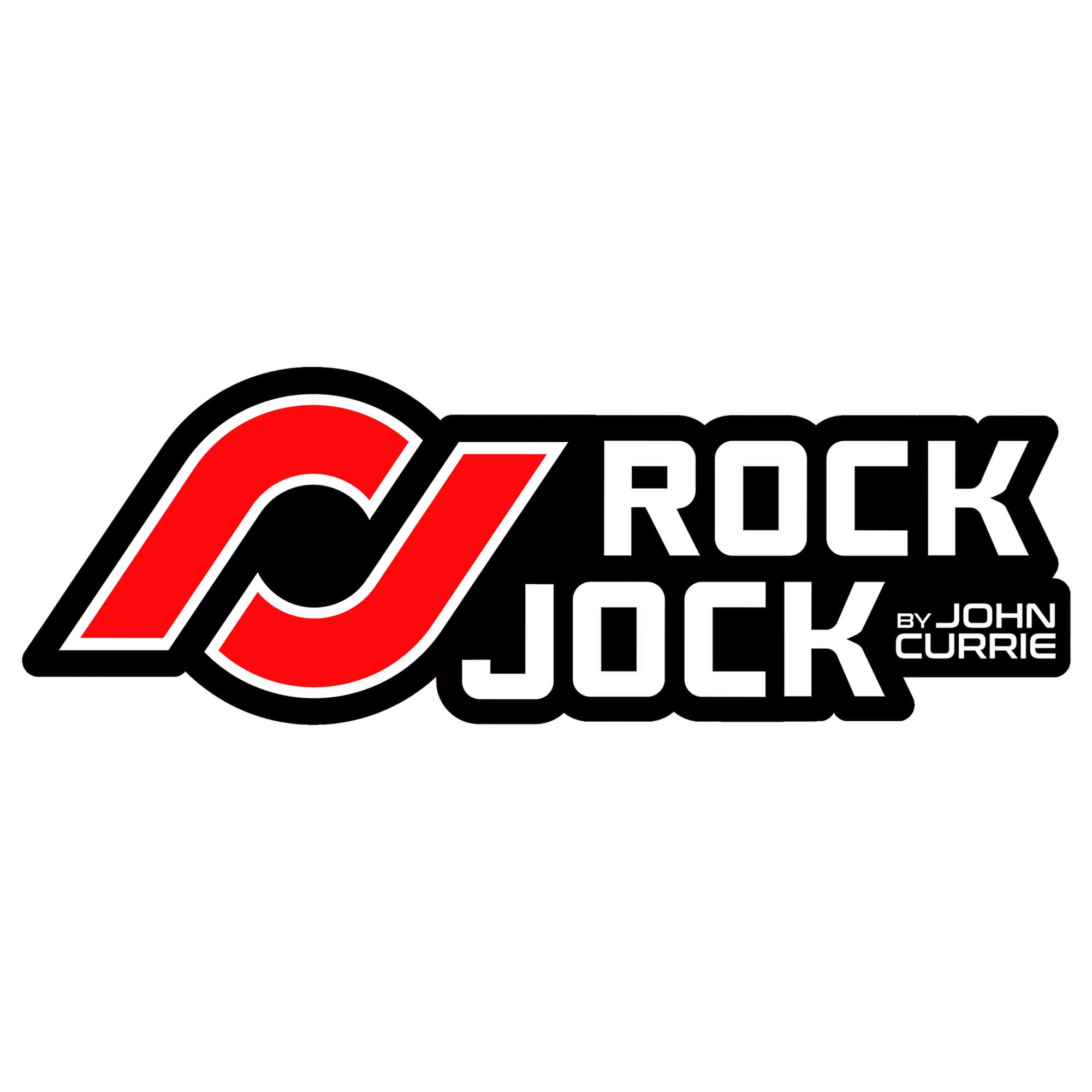 RockJock logo sticker with black background.